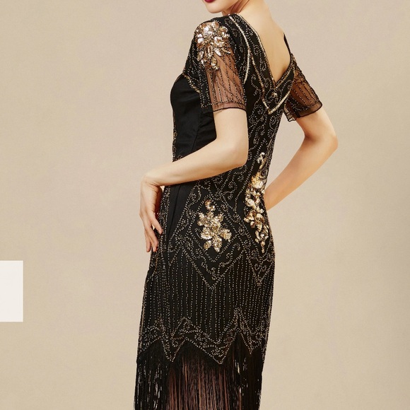 Babeyond Black and Gold 1920’s Fringe Flapper dress size M - Picture 16 of 16